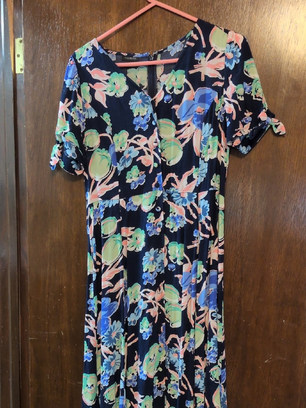 Talbots Navy Floral Maxi Dress with Pink & Green Accents